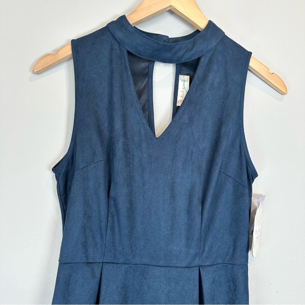 Altar’d State Faux Suede Navy Blue Sleeveless Mini Dress Peep Hole Halter Neck - Picture 2 of 10